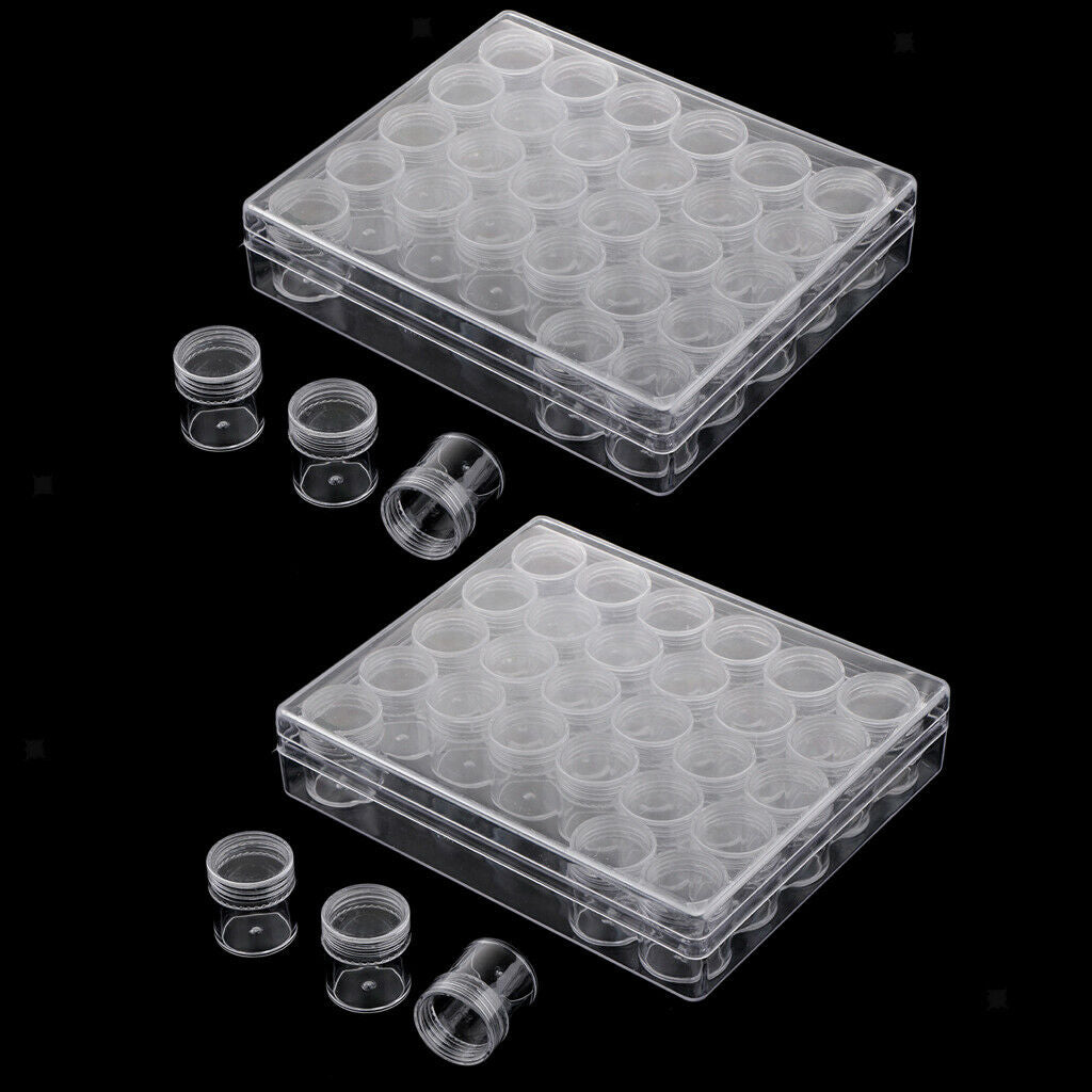 2Set Clear Plastic Empty Box Make up Cosmetic Organziers Beads Jar Diamond Pots