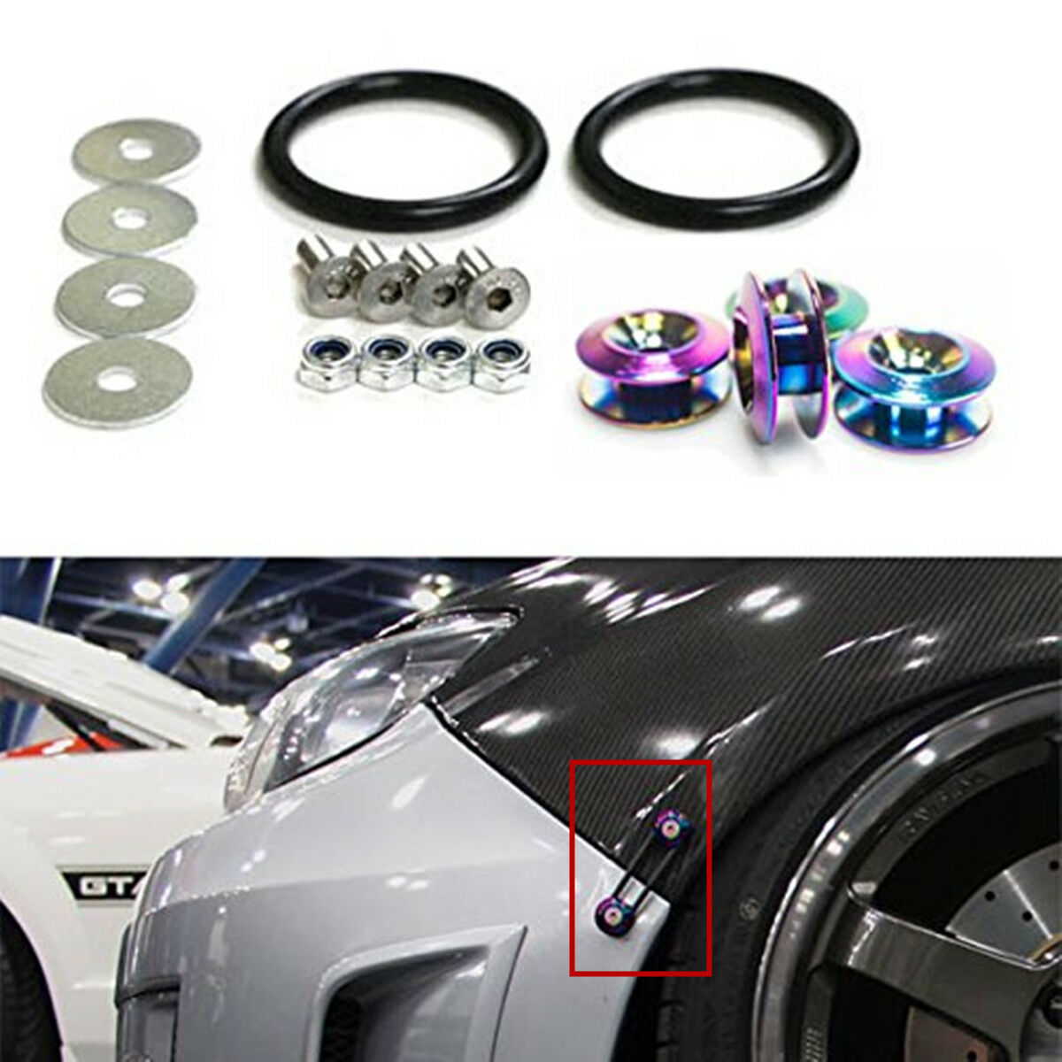 Neo Chrome Quick Release Car Bumper Fender Trunk Hatch Lid Aluminum Fastener Kit