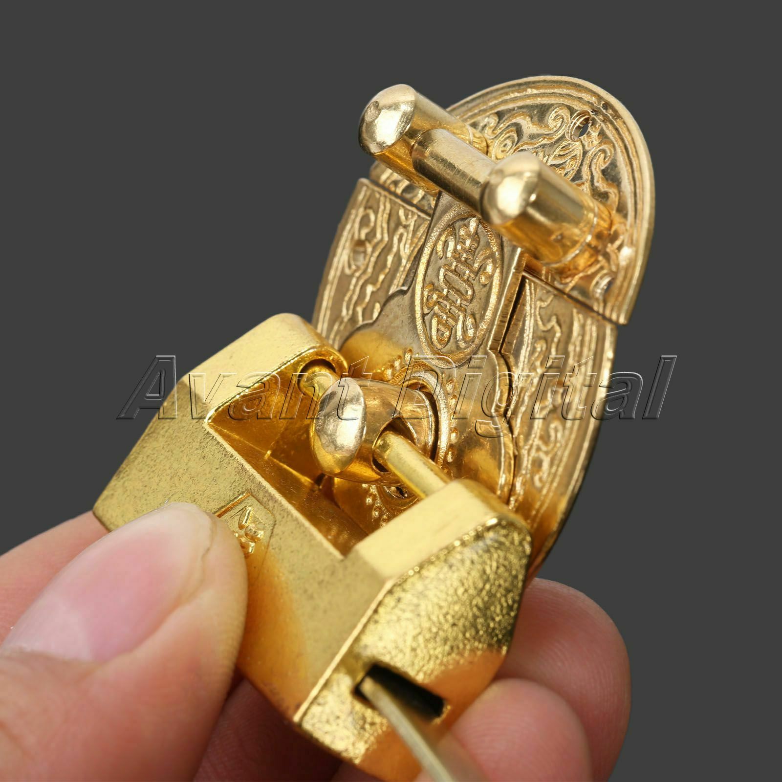 Set Chinese Brass Hardware Hinges Latch Jewelry Box Handle 12 Corners Protector