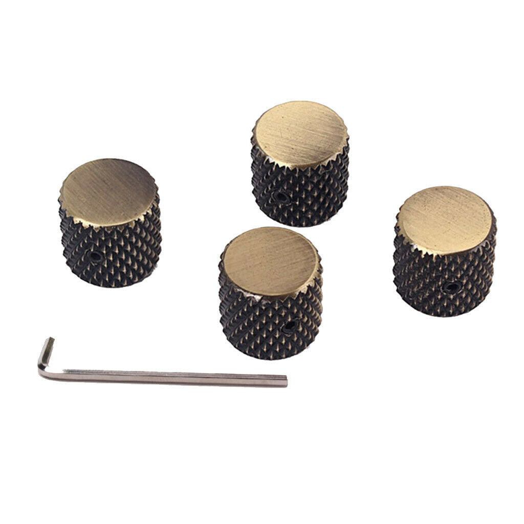 4pcs Metal Knobs Bronze Knurled Barrel Knobs for Electric Guitar Bass Accessory