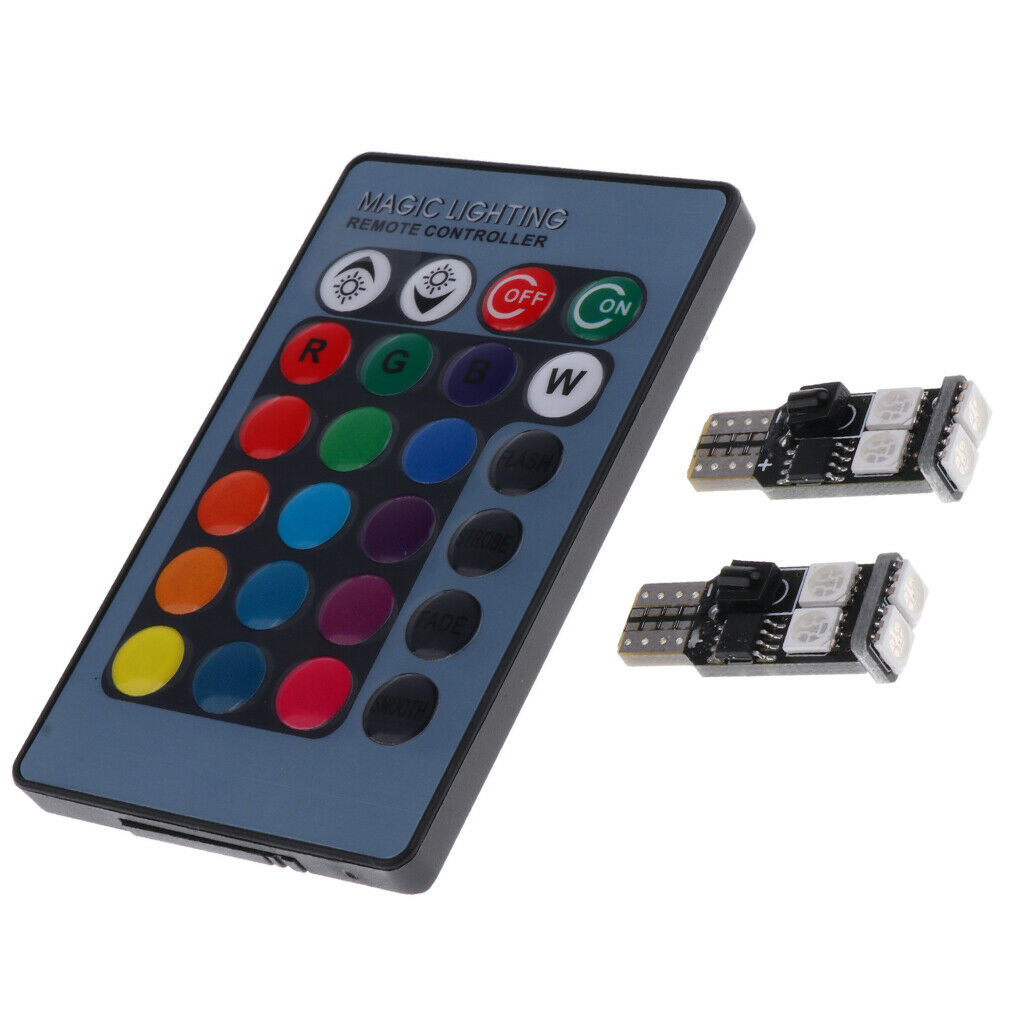 2 Pieces T10 5050 6SMD LED RGB Light Bulb Remote Control Clearance Lamp