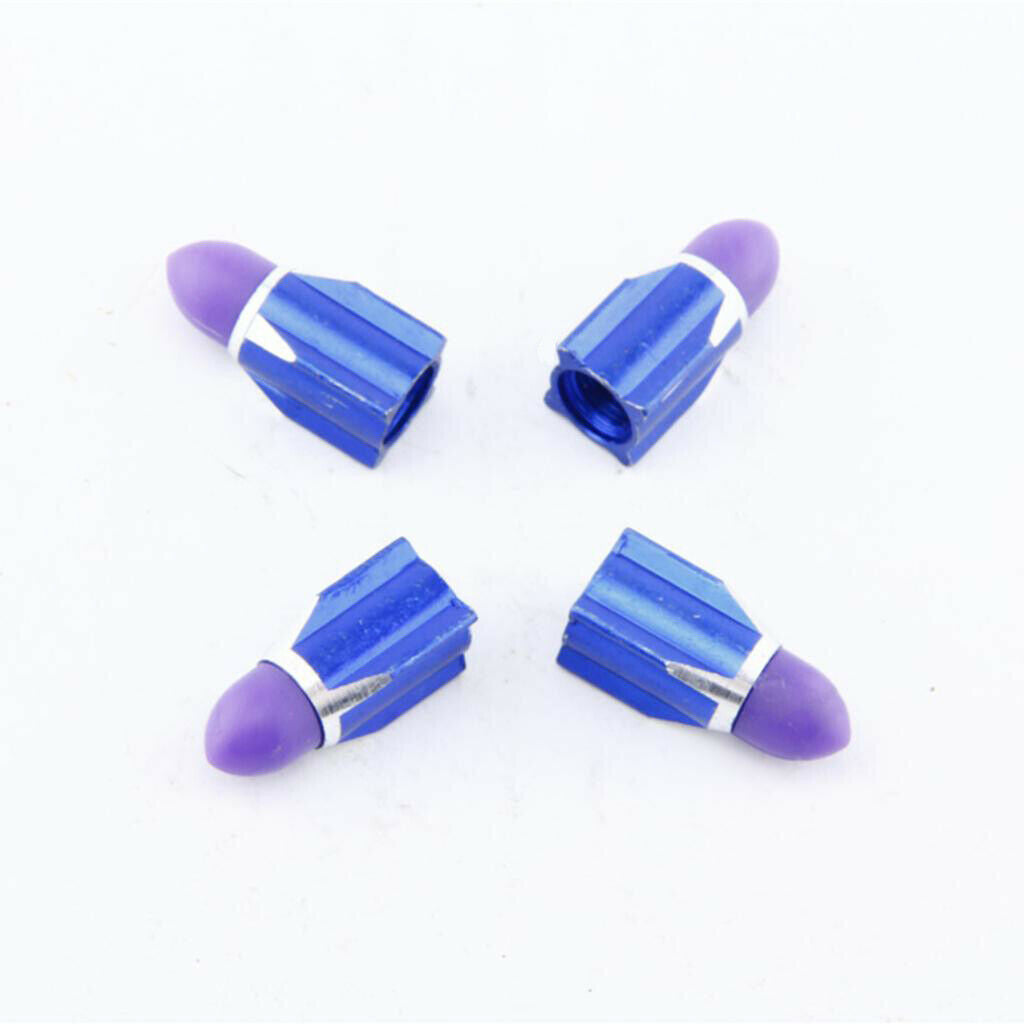 4Pieces Alloy Tire Stem Valve Caps Dust Cover for Motorcycle Blue + Purple