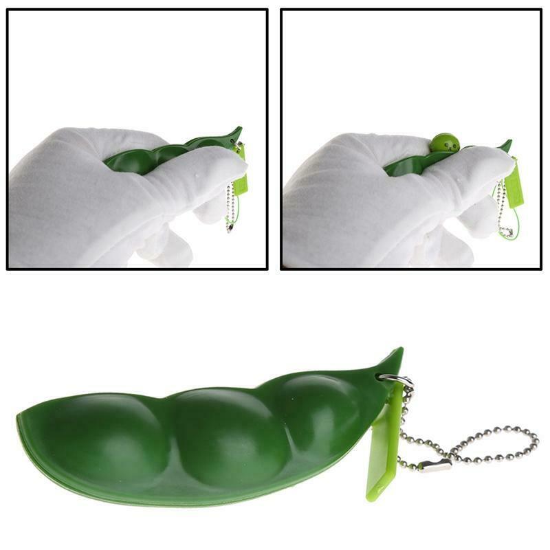 Squeeze-a-Bean Soybean Fidget Vent Toys Stress Relieving Keychain Keyring Gift