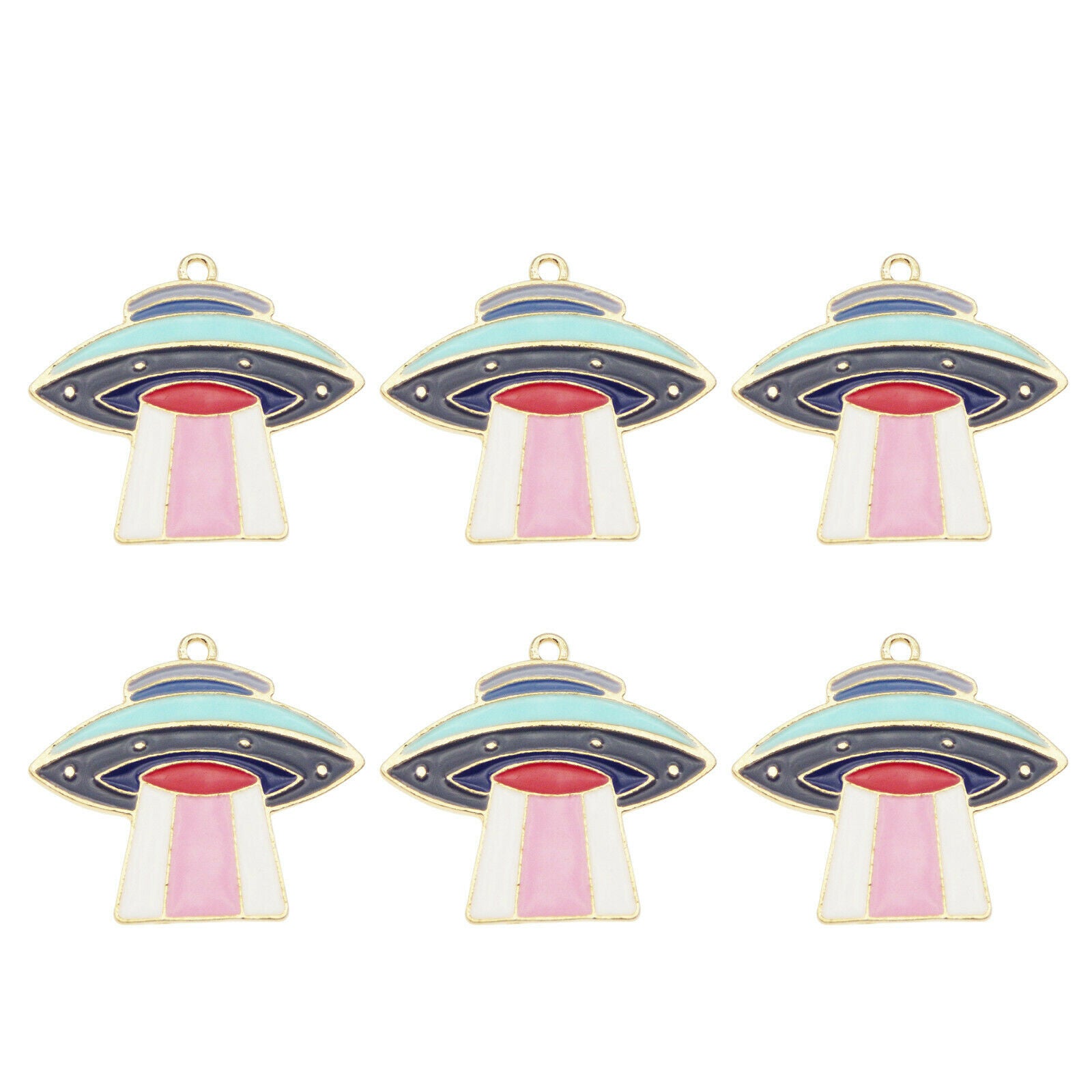 6pcs 30X26mm Colorful Enamel Alloy Space UFO Pendant Charms Jewelry DIY Crafts