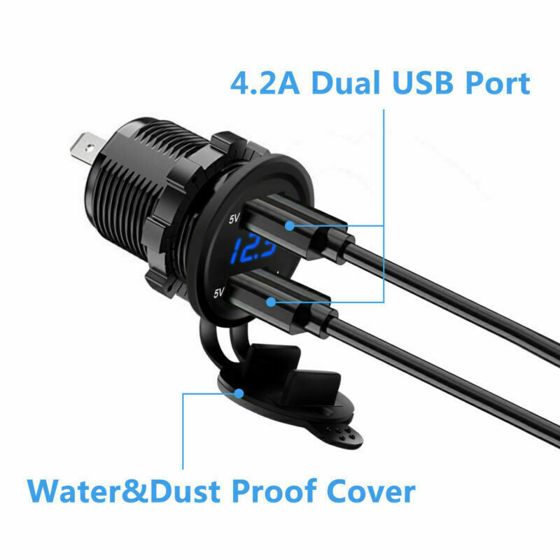 5V 4.2A Dual USB Port Charger Socket Outlet Waterproof LED for Car Motorcycle