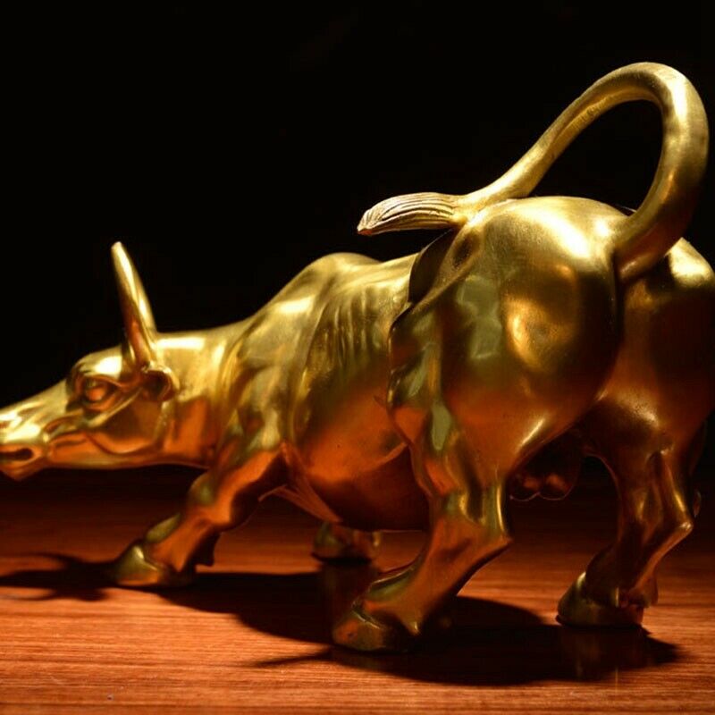 Feng Shui Fortune Brass Bull Statue, Sculpture Home Decoration Golden CopperA3M7