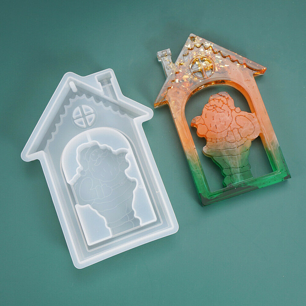 Christmas Santa Claus House Silicone Mould Hanging Pendant Sign DIY Epoxy Craft