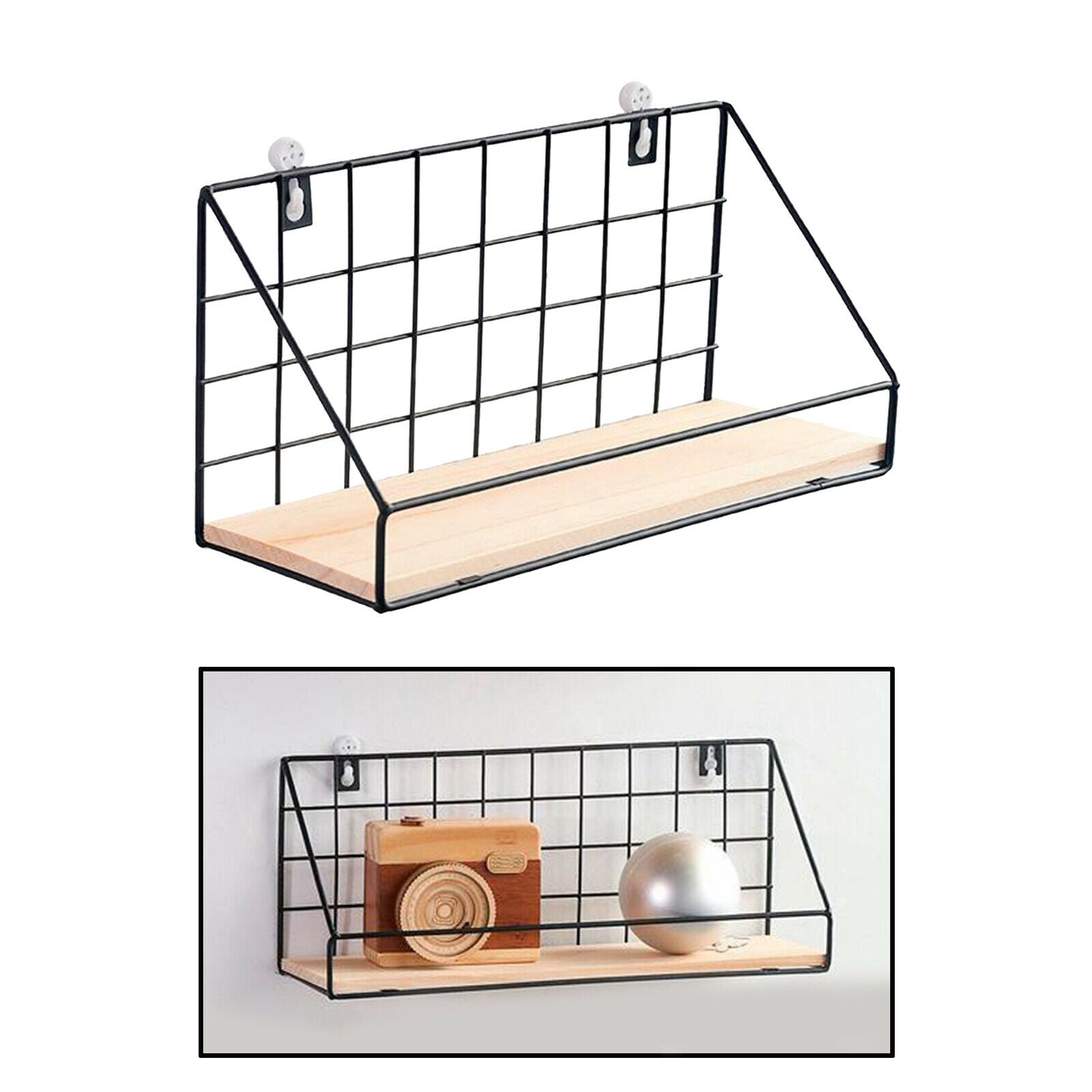 Modern Floating Wall Retro Industrial Style Metal Shelf Rack Small Black