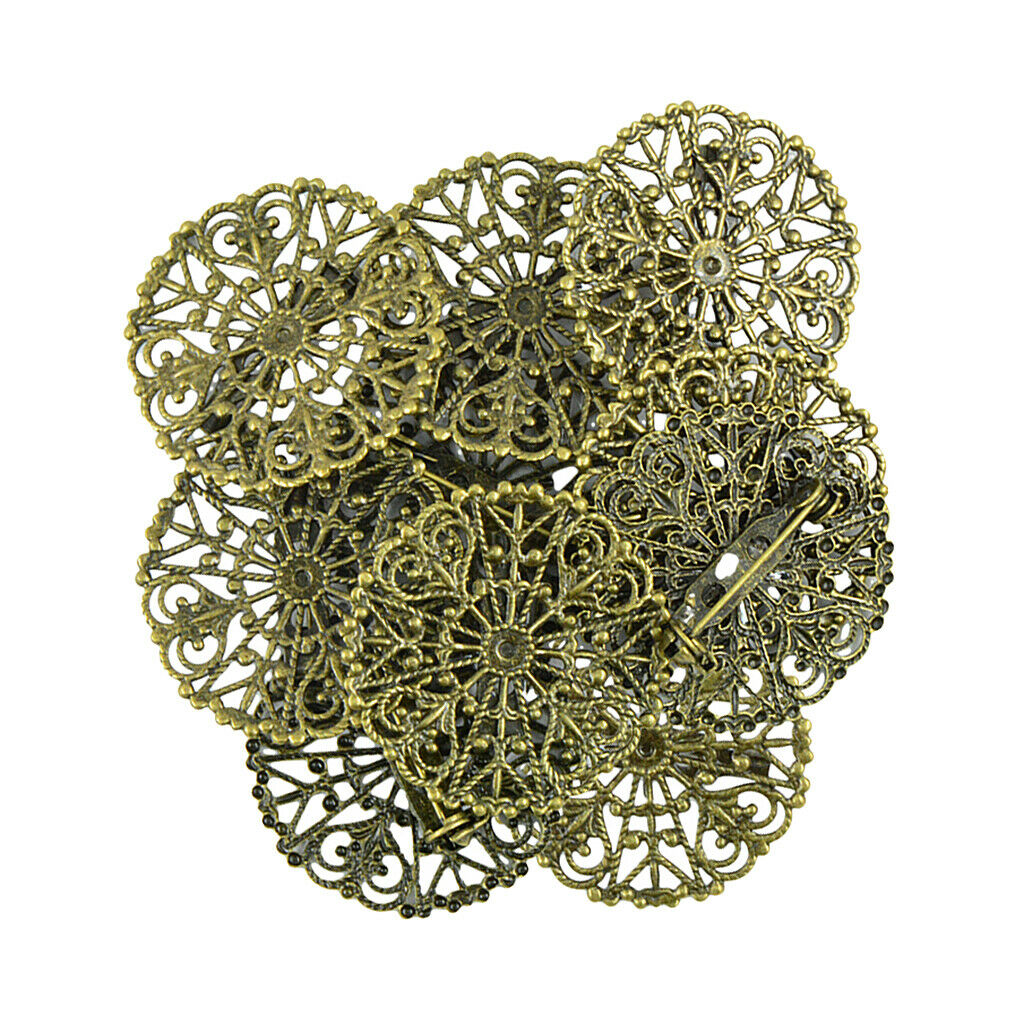 10 Pieces Filigree Blank Flower Brooch Lapel Pin Settings