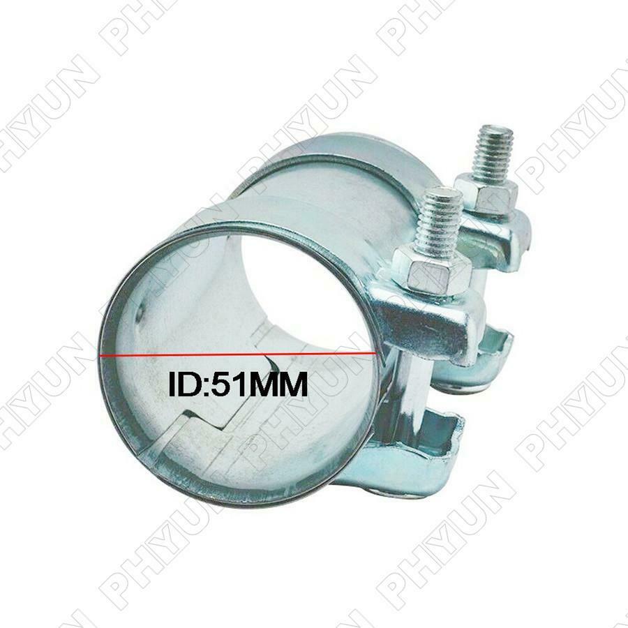 51mm Exhaust Pipe Connector Sleeve Double Clamp Tube Adapter Stainless Steel
