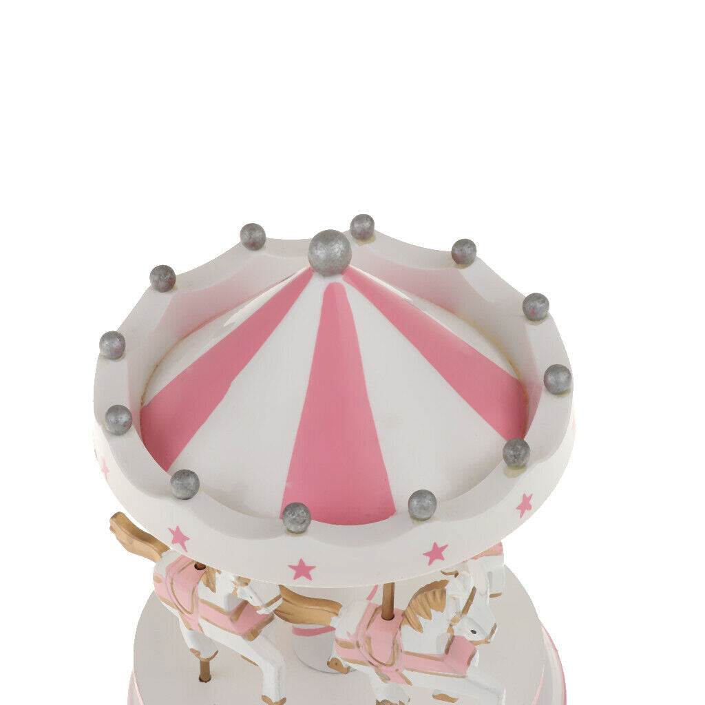 Wooden Merry-GO-Round Carousel Music Box  Wind Up Music Box  Pink