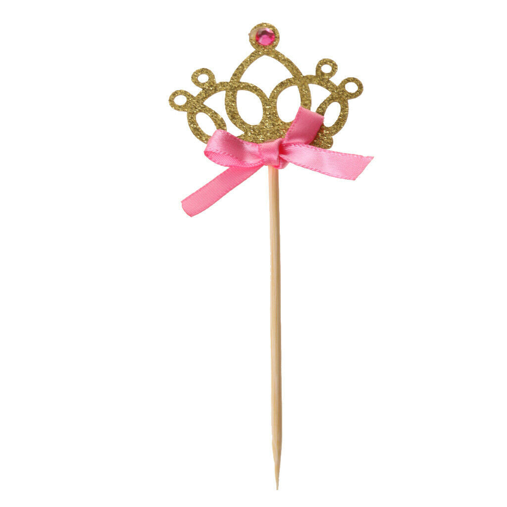 10x Personalised Glitter Crown Princess Cake Topper Cupcake Toppers Favors