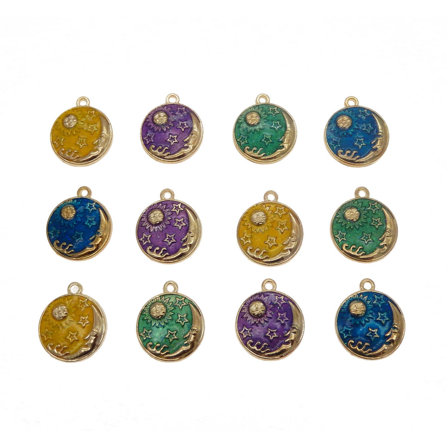 Lot of 12 Starry Sky Enamel Charm Pendant Moon Sun Star Jewelry Craft 23*20mm