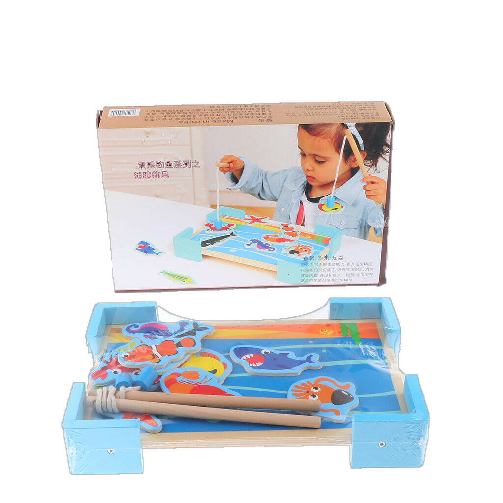 Creative Wooden Magnet Pool Fishing with Marine Life & 2 Rods, Kids Birthday