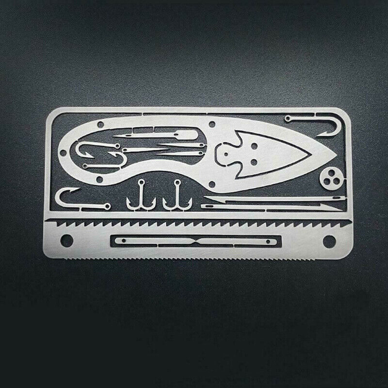 Multifunction Fishhook Survival Card Arrow Awl Needles Blades Hiking Camp.l8