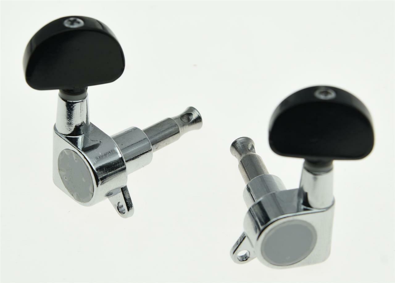 Chrome w/ Black Button Guitar Tuners Tuning Keys for Acoustic or Electric Guitar