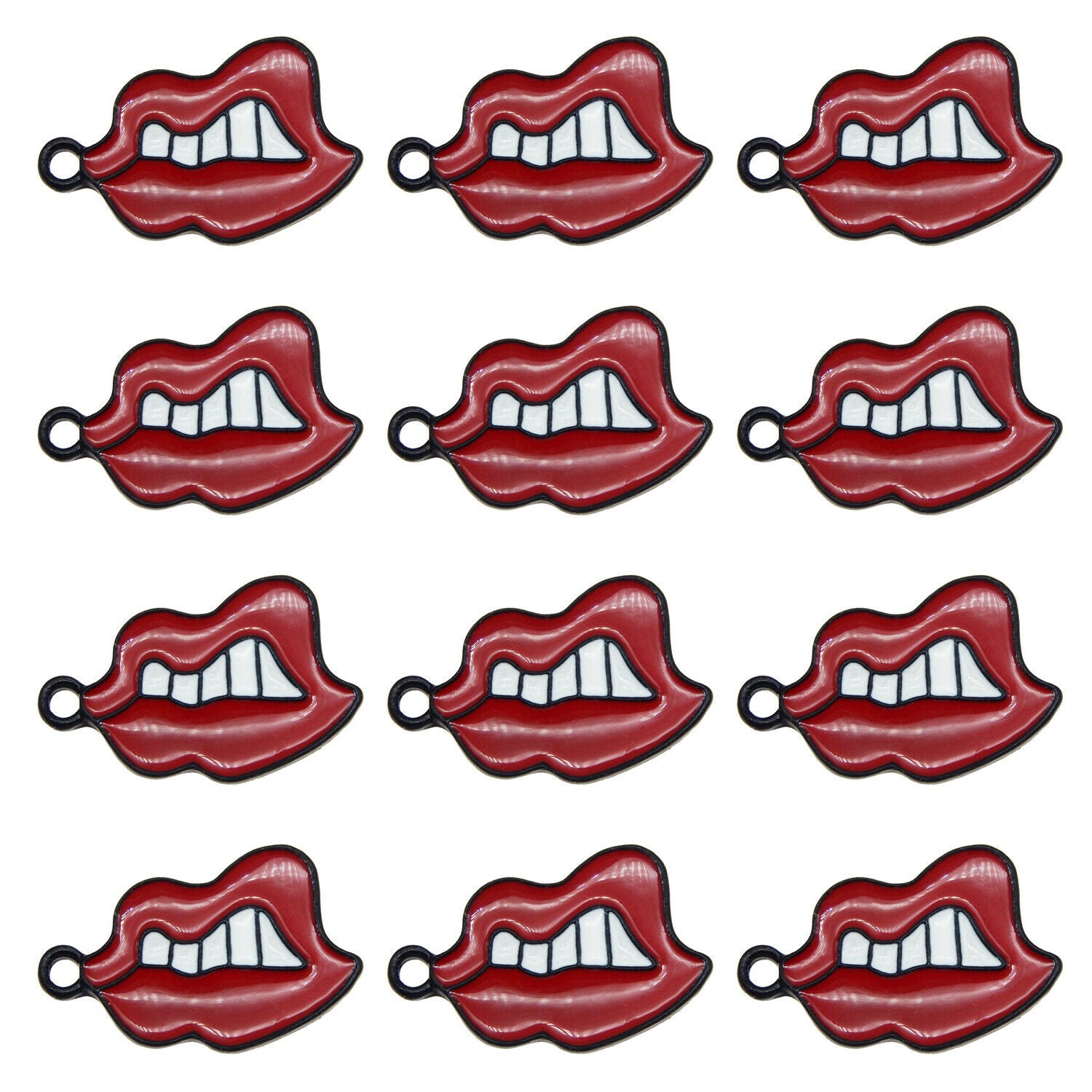 20pcs Red Lip Charm Alloy Enamel Black Plated Pendant Jewelry Art Crafts 25*15mm