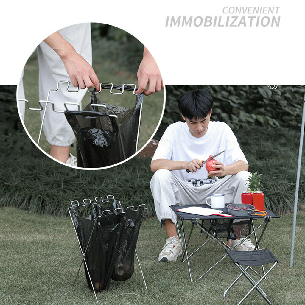 Folding Trash Bag Holder Stand Outdoor Storage Kitchen Indoor Outdoor Use