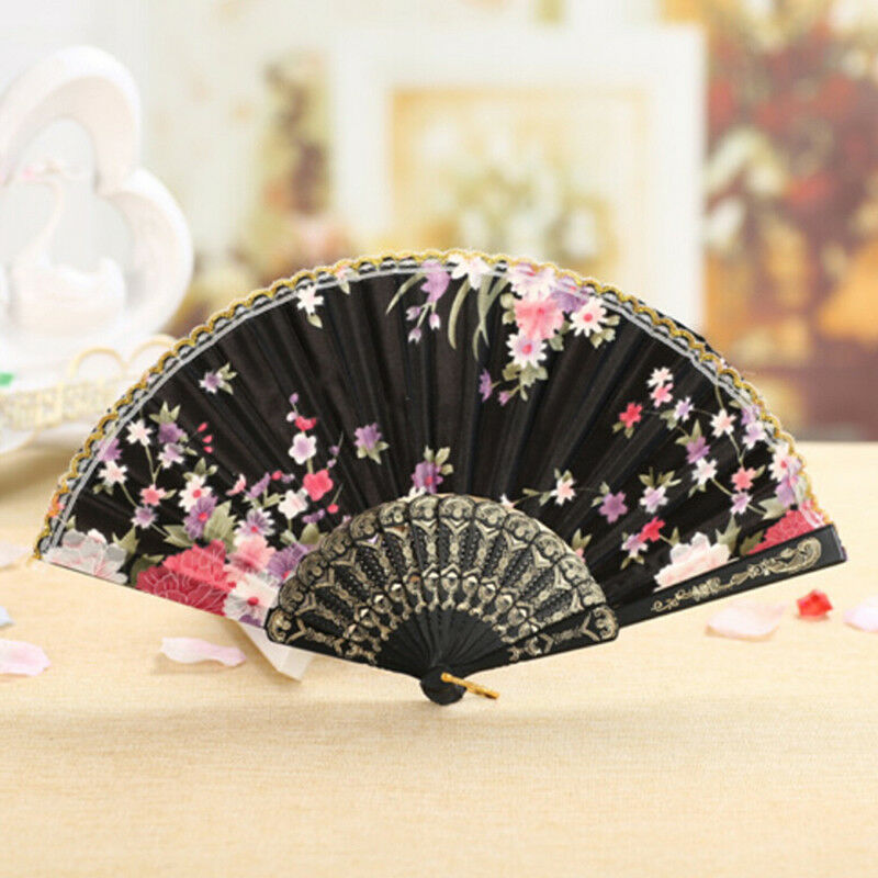 Folding Fan Chinese Flower Lace Silk Hand Held Fan Wedding Dancing Party .l8