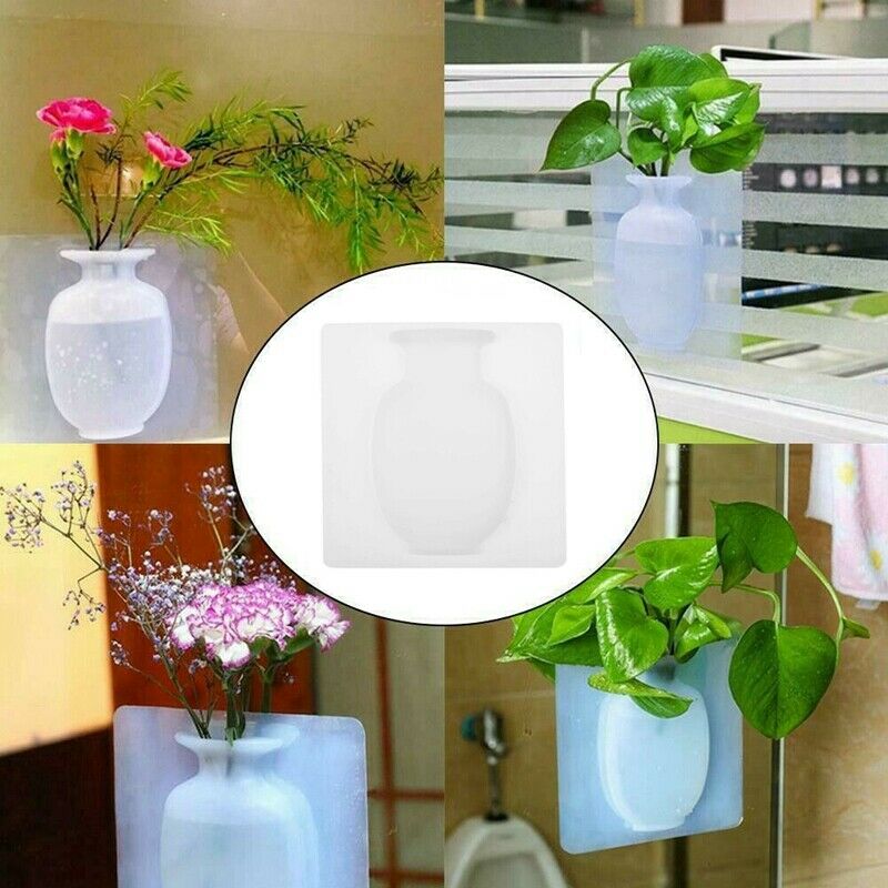 Diy  Wall Hang Vase Sticky Flower Bottle Rubber Silicone Floret Container WhitS9