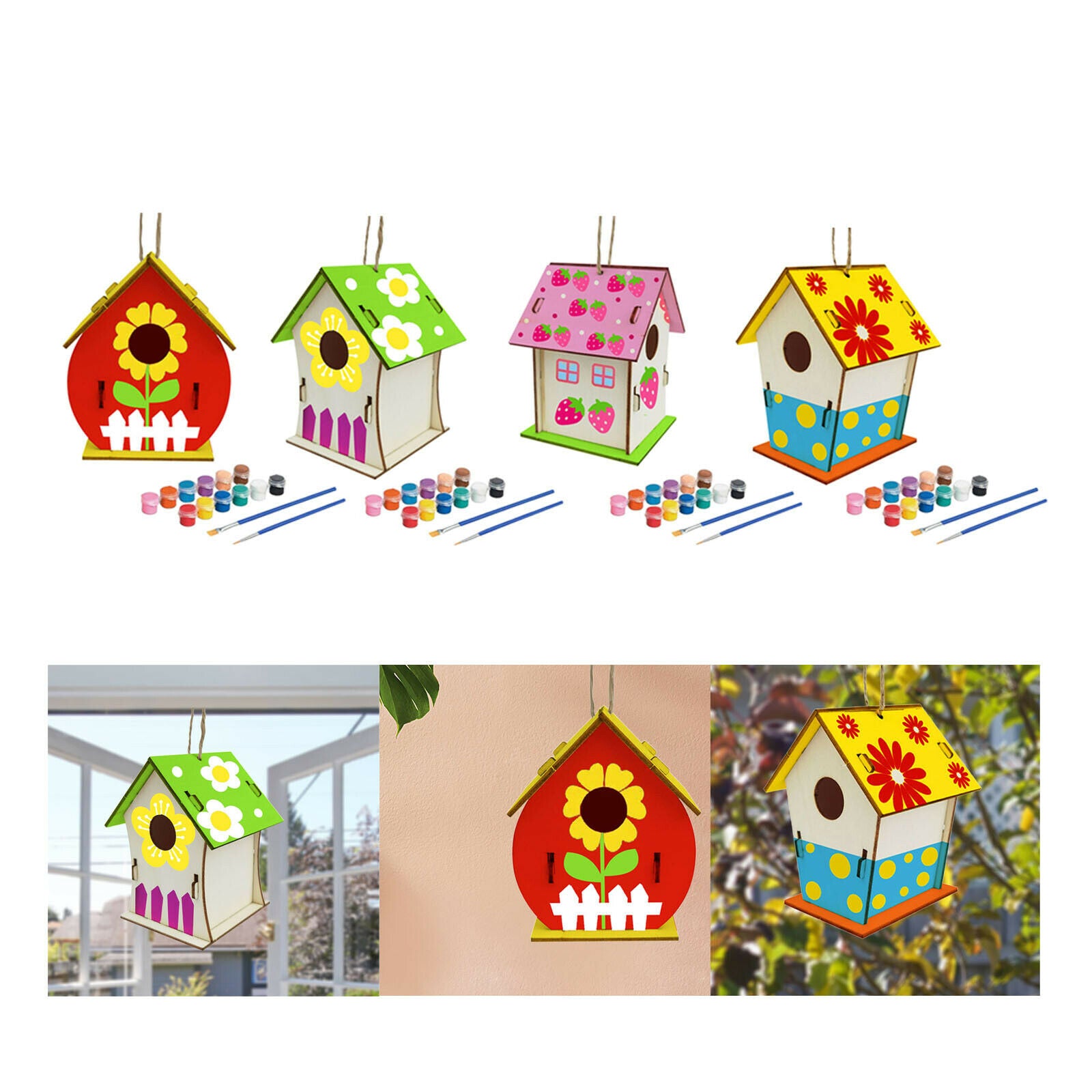 4x DIY Bird House Kit Hand Unfinished Build Paint Wooden Birdhouse Toddlers
