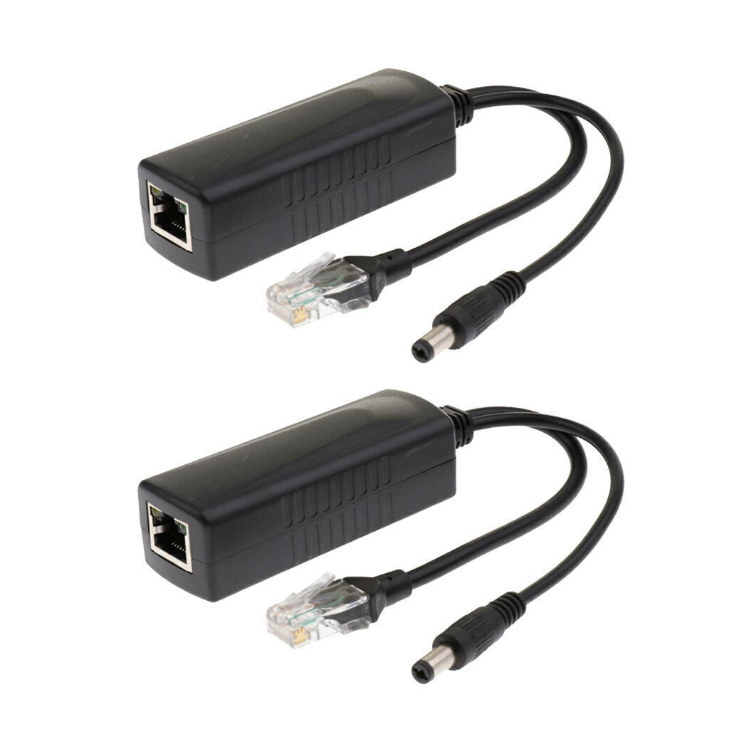 2Piece Power Over Ethernet Passive 48V to 12V 2A PoE Adapter Splitter Cable