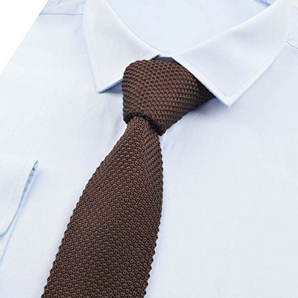 Men's Fashion Knitted Solid Necktie Casual Narrow Skinny Woven Tie Brown