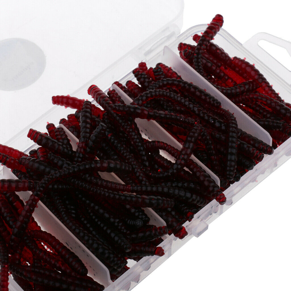 100Pcs Soft Earthworm Fishing Bait Worm Lures Hooks Baits Red