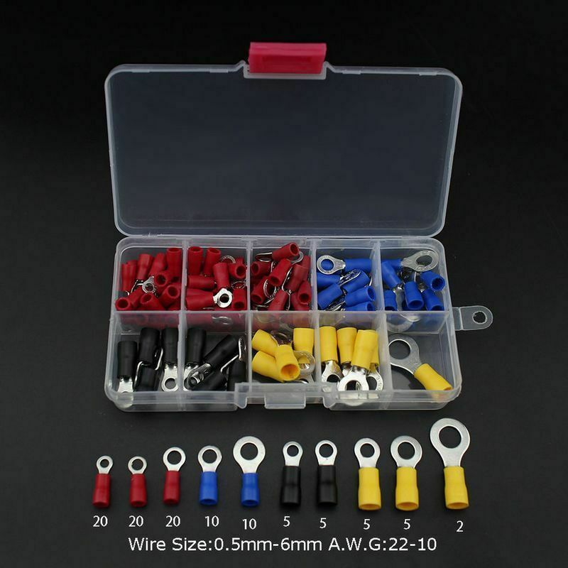 Assorted Insulated Copper Ring Crimp Wire Cord Terminal Connector Kit Set 102Pcs