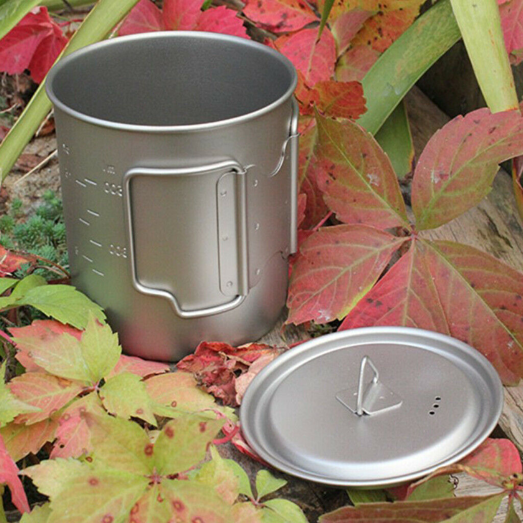 Prettyia 750ml Portable Titanium Pot Water Mug Cup Outdoor Camping Cooking