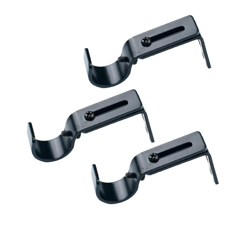 2 Set 6Pcs Adjustable Curtain Rod Bracket Holder for 25mm Rod~Black