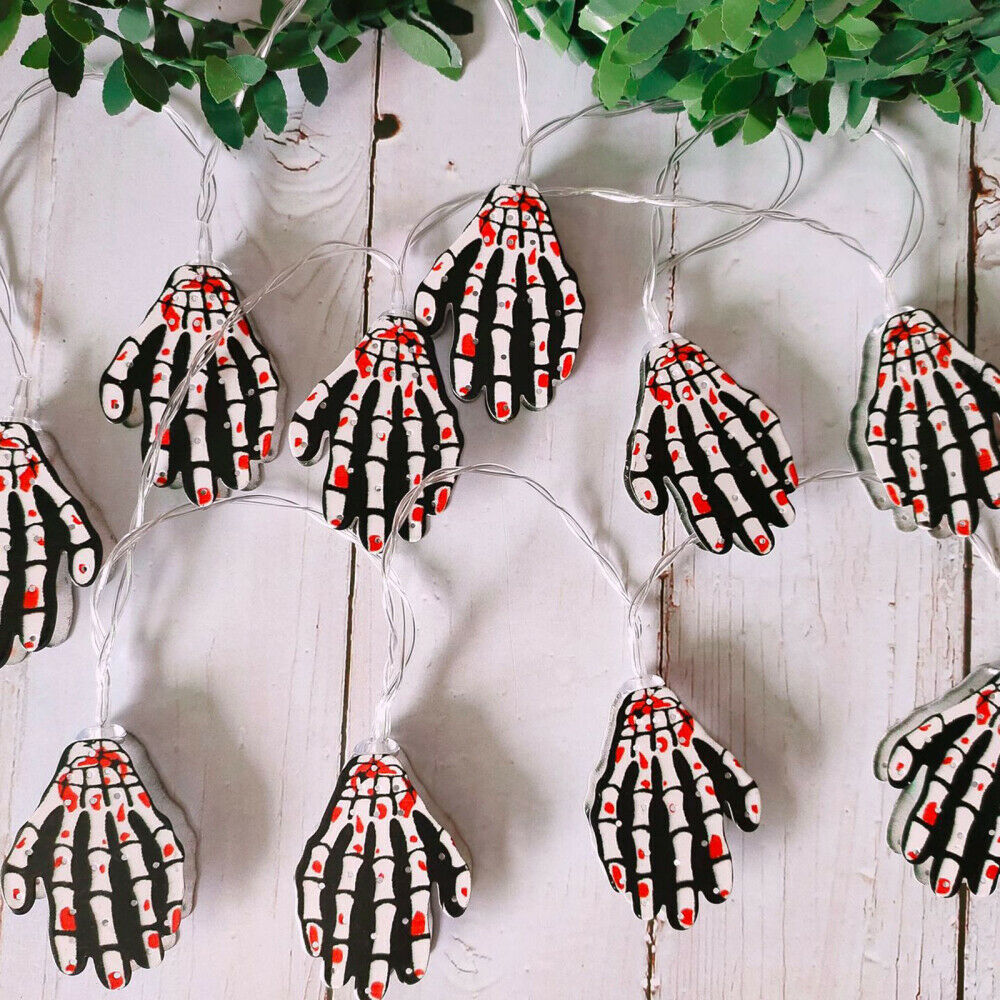 Halloween String Lights 20LEDs Skeleton Hand Ghost Decor Battery Indoor Outdoor