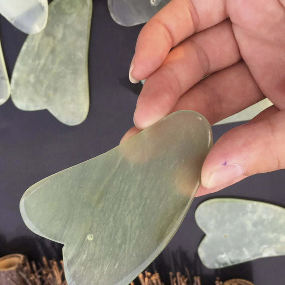 Natural Guasha Facial Jade Roller Face Thin+Body Gua Sha Board Massager Tool ~