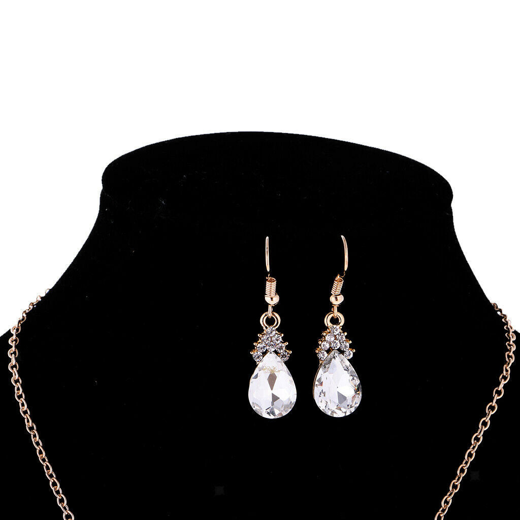Luxury Crystal Necklace Earrings Wedding Bridal Fancy Jewelry Set White