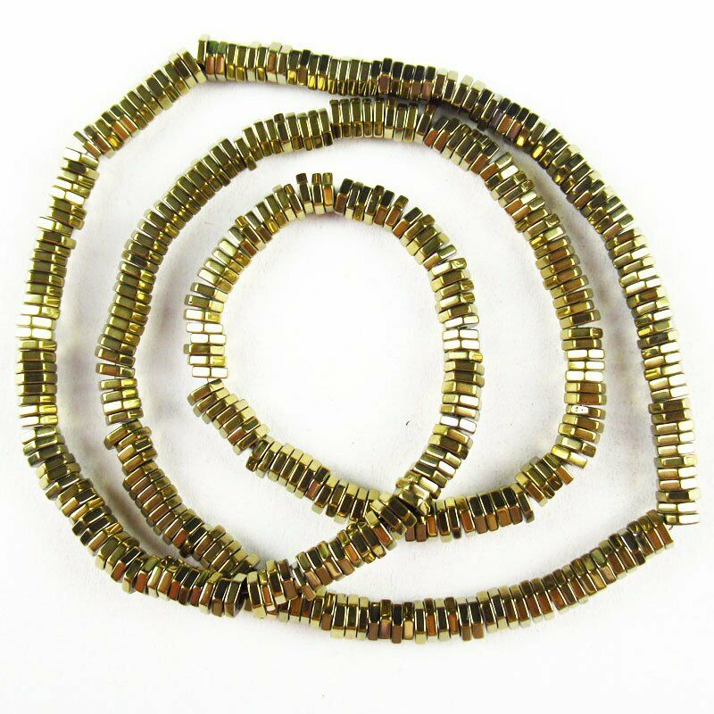 Faceted Yellow Hematite Hexagon Pendant Loose Bead 15.5 " 4x1mm 20g A-469TS