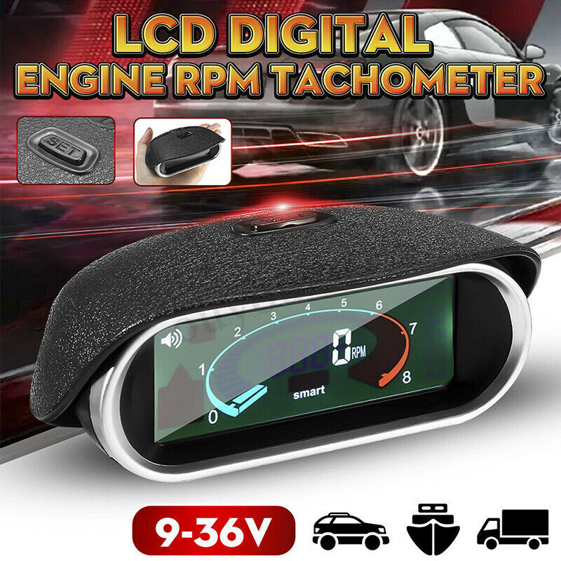 Car Universal LCD 50-9999RPM Tachometer Digital Engine Tach Gauge Boat TruckBDD