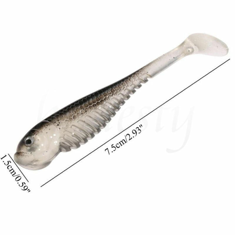 10Pcs 75mm Soft Silicone Tiddler Bait Fluke Fishing Saltwater Fish Lure Bass