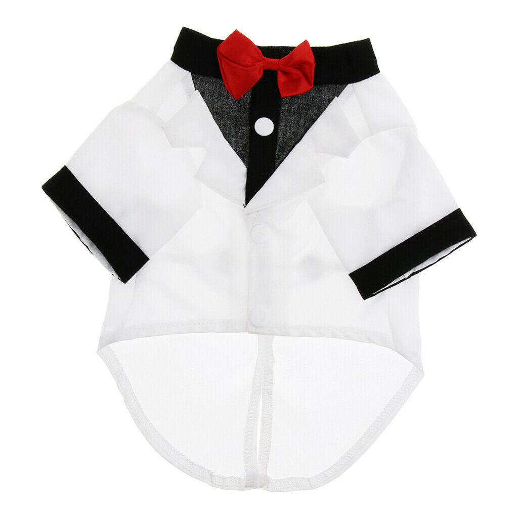 Pet Small Dog Clothes, Puppy Stylish Suit Bow Tie Costume, Wedding Shirt White S