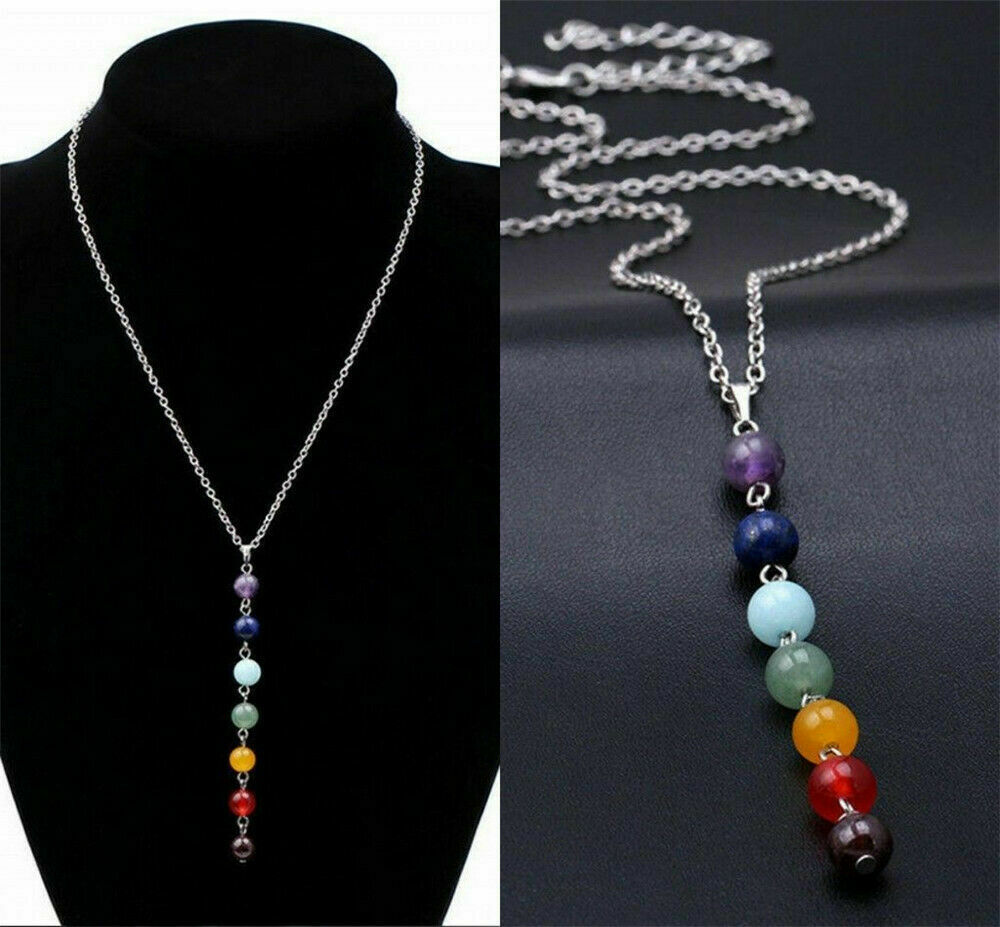 Jewelry Balancing Yoga Healing Reiki Necklace 7 Chakra Beads Pendant Chain
