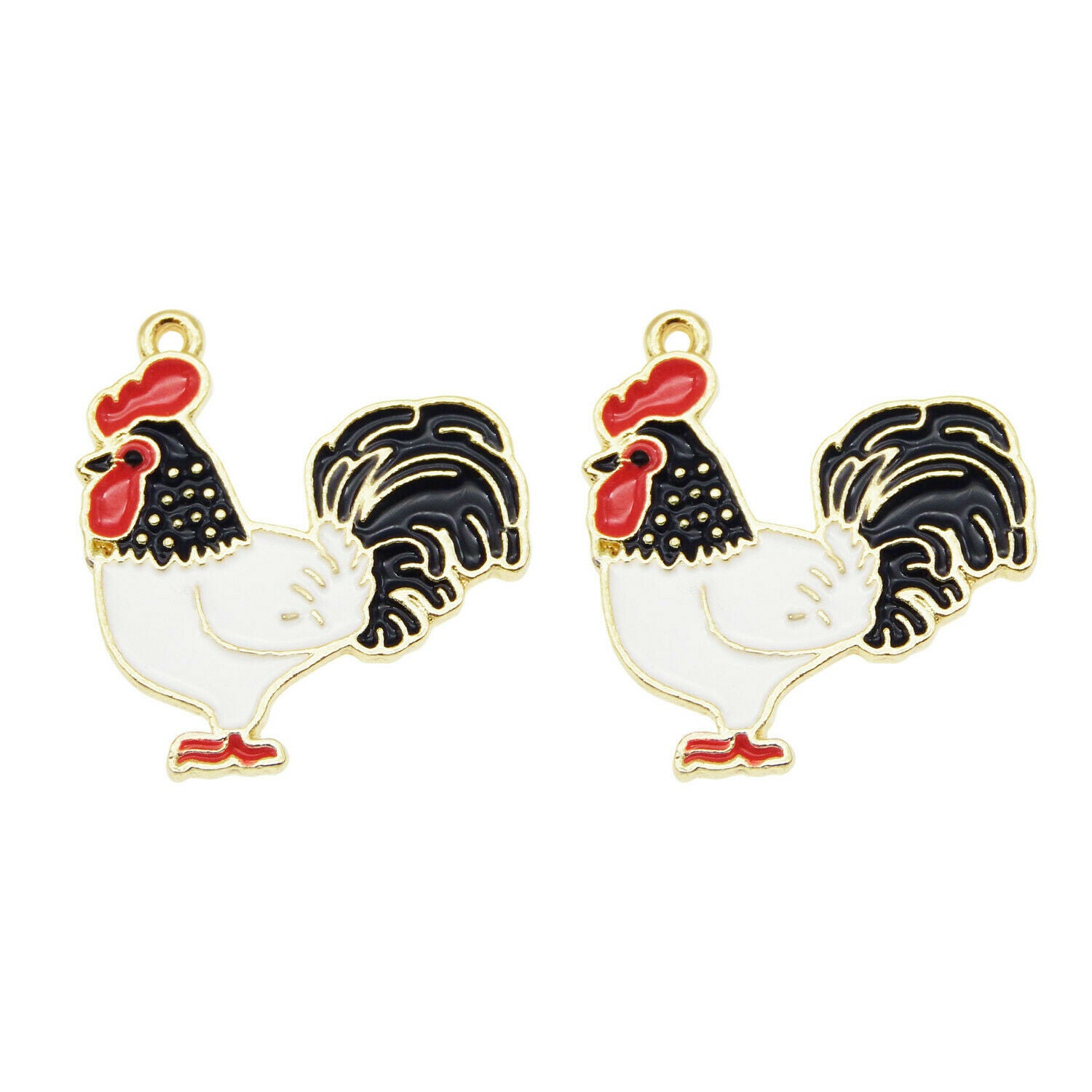 8PC Enamel 24x22mm Colorful Chicken Rooster Pendant Charms for Bracelet Necklace