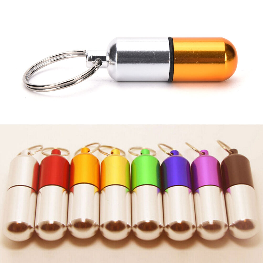 Waterproof Aluminum Medicine Pill Box Case Bottle Holder Container Keychai.l8