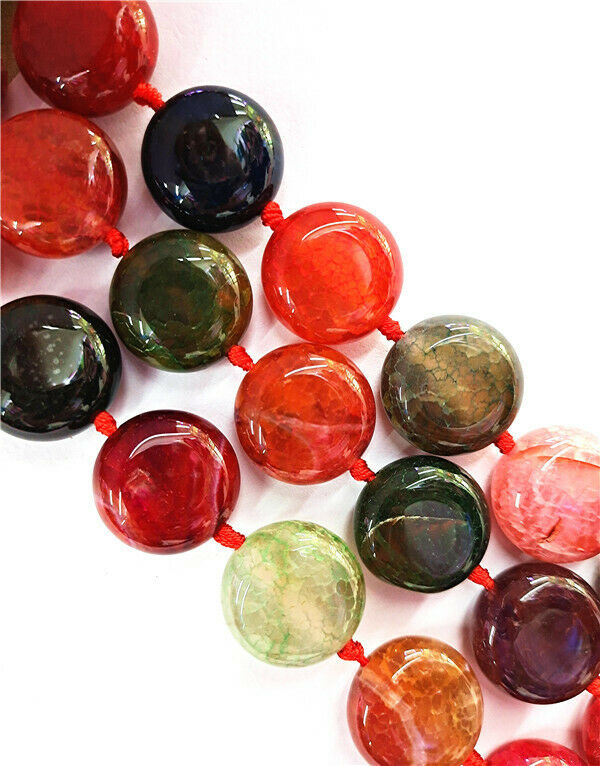 1 Strand 24x12mm Colorful Dragon Veins Agate Round Loose Beads 15.5inch HH8454