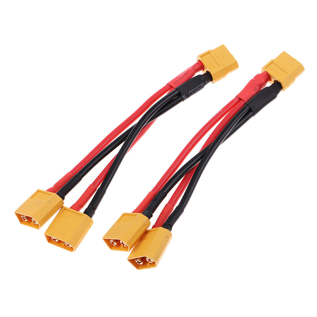 2pcs XT60 Male to Dual Female Plug Y Splitter Cable Wire 14AWG 100mm Length
