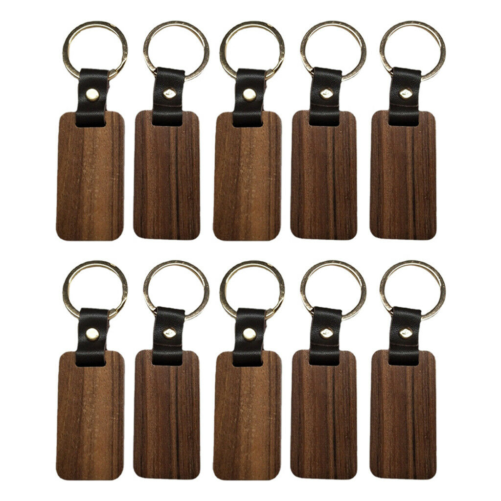 Wooden Keychain Rectangular Key Ring Car Bag Painting Crafts with Key Tags