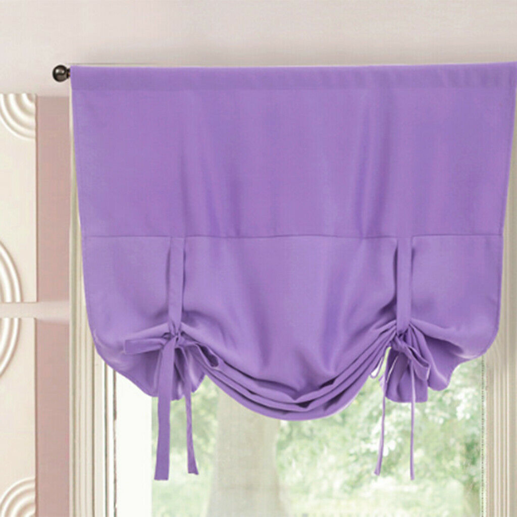 Thermal Insulated Grey Blackout Curtain Tie Up Shade for Small Window Purple