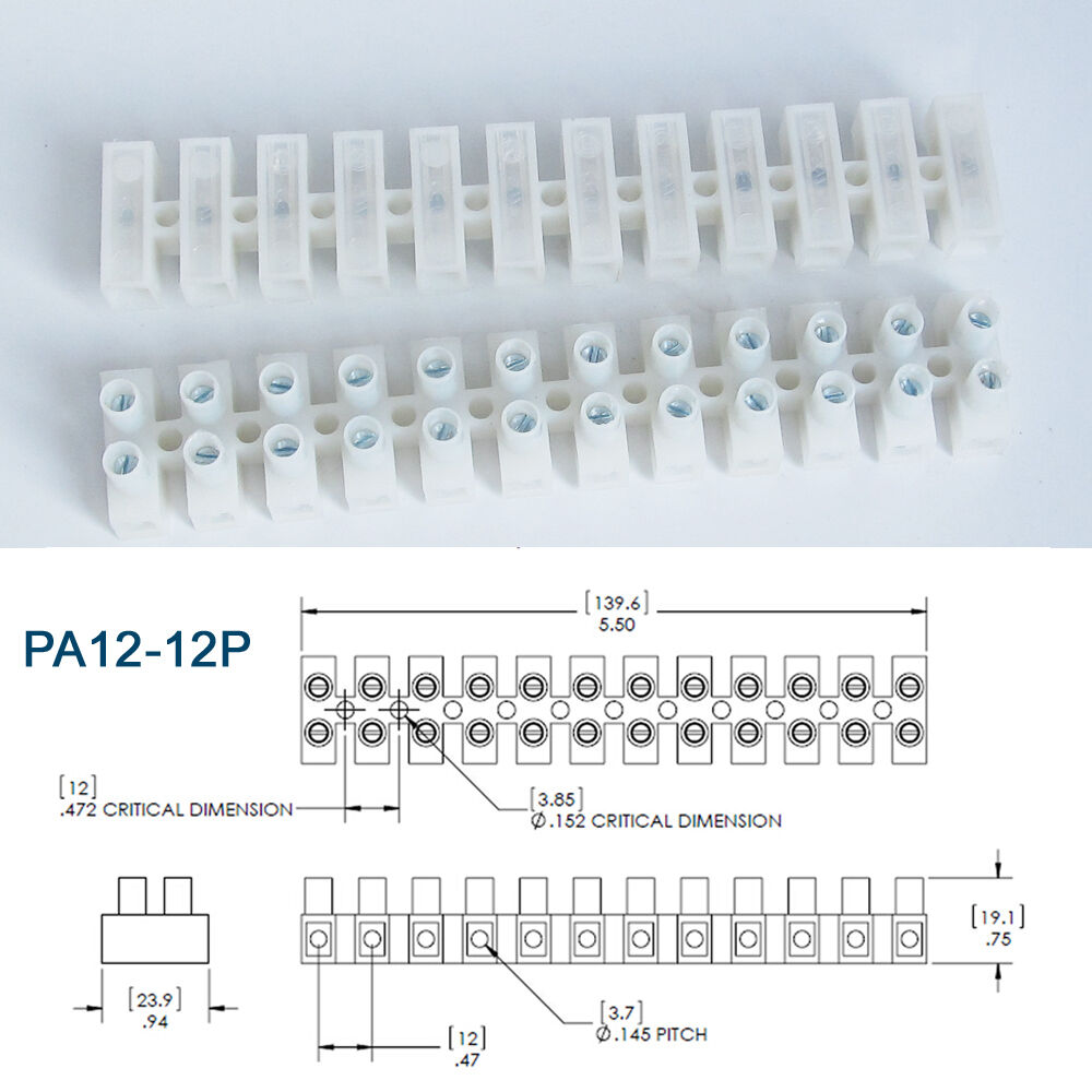 1pc Electrical 12 Pole Way Barrier Terminal Strip Block Pitch 12mm 600V 22-8AWG