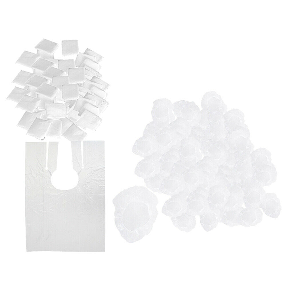 150x Hair Cutting Cape Coloring Perming Apron Wrap with Shower Caps Set