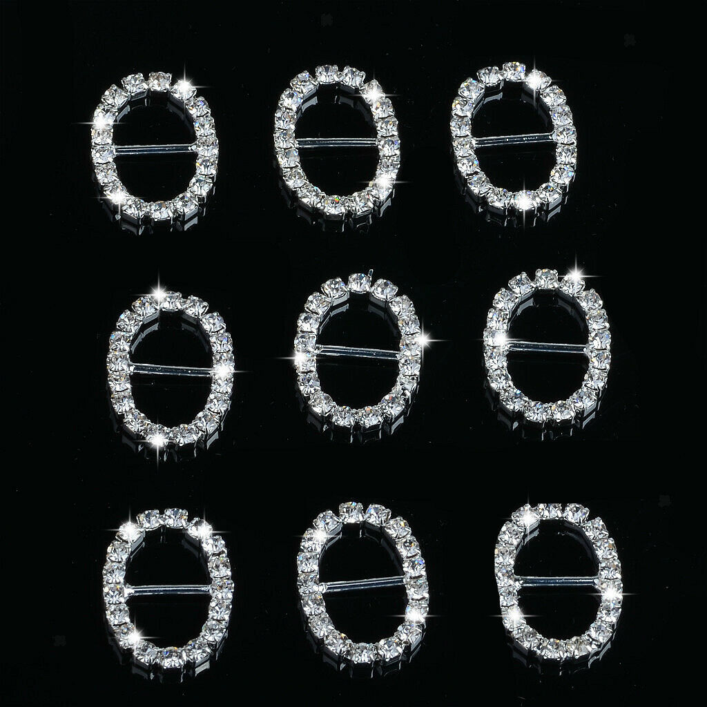 10 Pieces Oval Shape Alloy Crystal Buckle Ribbon Slider for Wedding Invitation