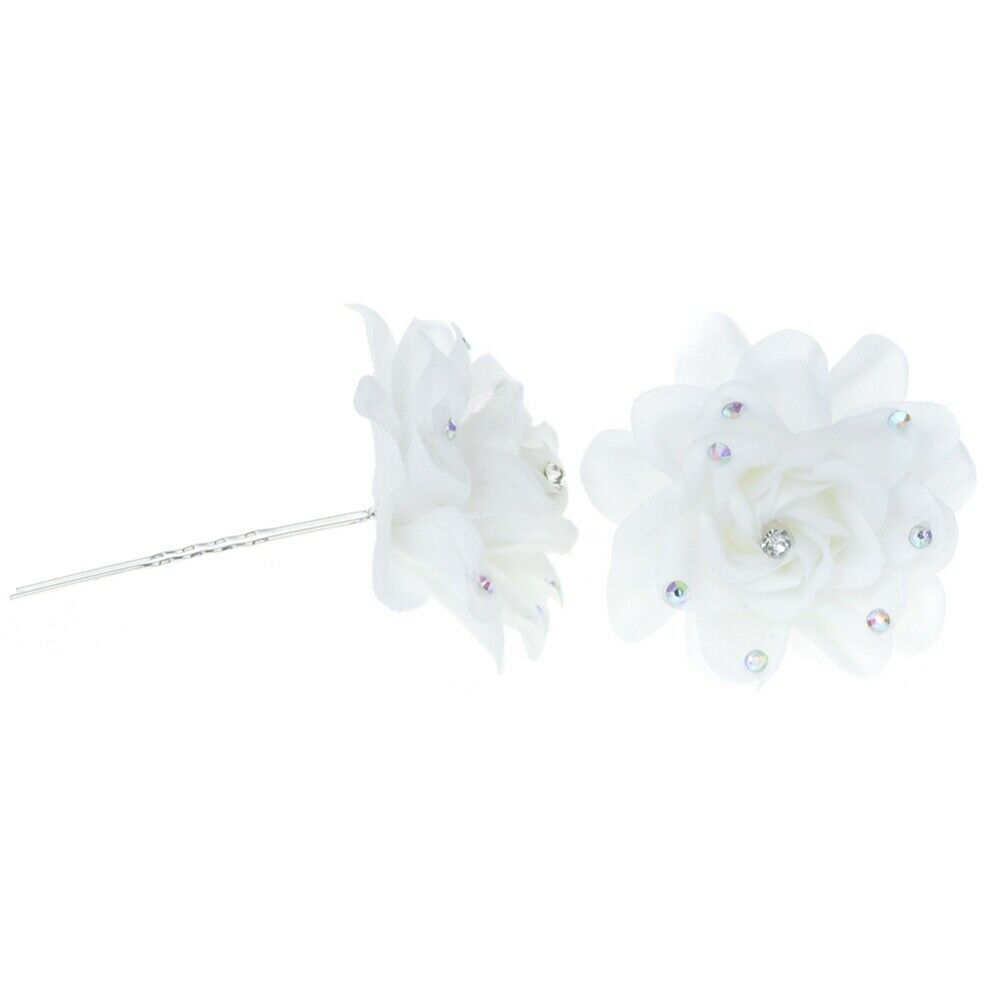 10pcs Womens Hair Clips White Flower Cloth U-shaped Hair Pin Barrette Wedding