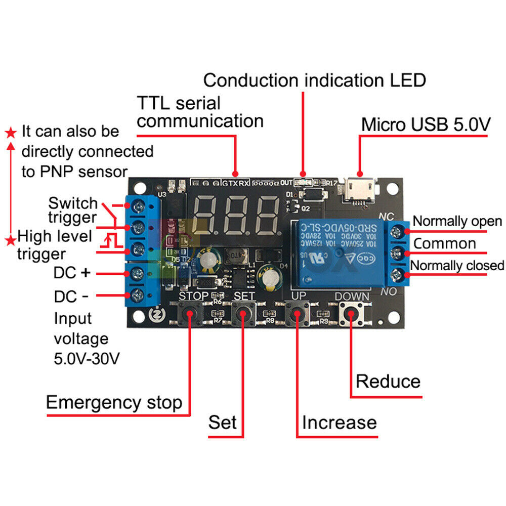Digital LED Cycle Timer Delay Relay Switch  Time Relay Module DC 5V/12V/24V